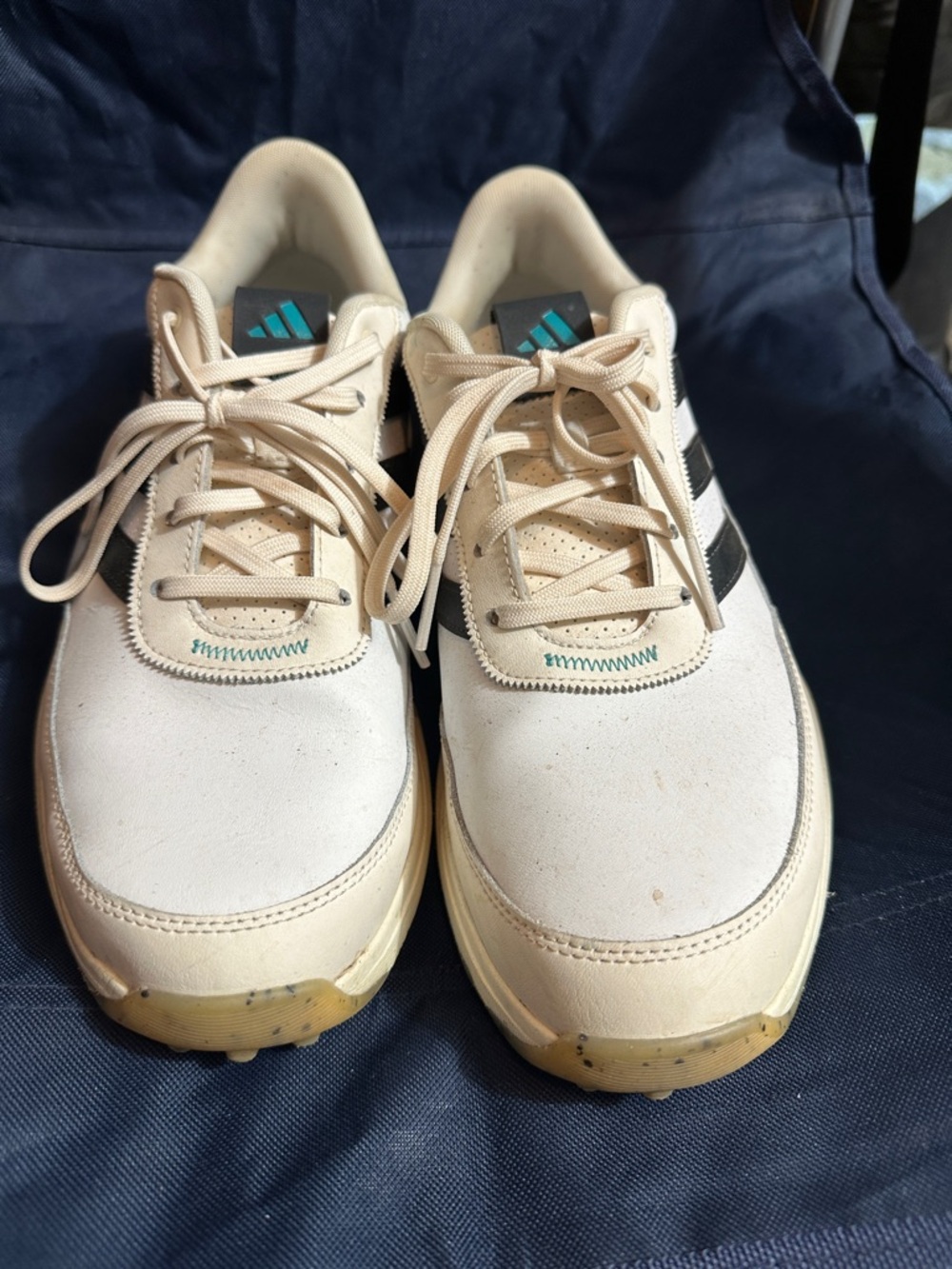 adidas golf Off-White Sneakers with Black Stripes and Teal Logo